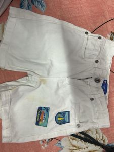 White Denim Shorts with Patches