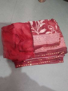 Maroon Floral Print Saree