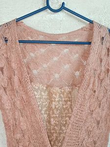 Sheer Pink Lace Shrug Top Sleeveless