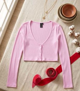 Cute Ribbed Crop Cardigan