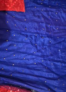Blue & Red Embellished Saree