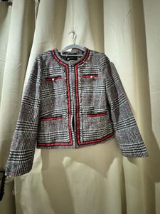 Classic Plaid Tweed Cropped Jacket