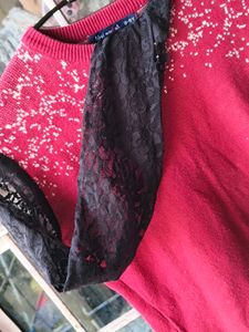 Beautiful Net Sleeves Woolen Girl Top