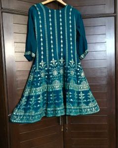 Teal Green Full Embroidery Chinon Silk Sharara Set