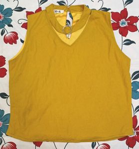 Mustard Sleeveless Top with Ring Detail