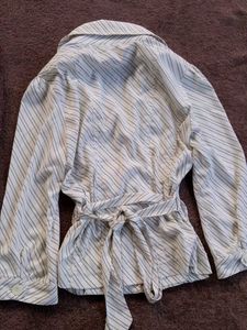 Chic Striped Wrap Blouse
