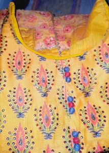 Vibrant Orange layered sharara suit