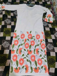 White Kurta with Floral Print