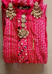 Beautiful Pink Kurta  with Jewelry