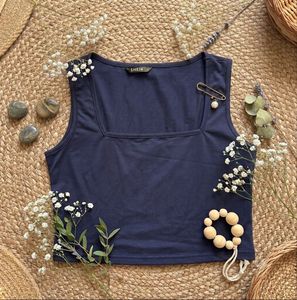 Stylish Navy Blue Square Neck Crop Top