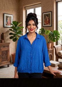 🔥Buy One Get 1 free🔥 Vibrant Blue Button-Up Top