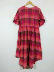 Terquois Multicolour Checks Printed Collar Neck Umbrella Kurti (Women)
