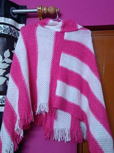 Chic Pink &amp; White Striped Poncho