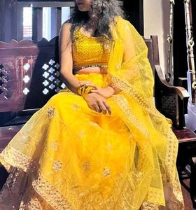 Elegant Yellow Lehenga Choli Set padded