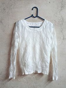 White Lace Long Sleeve Top Layered