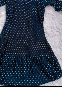 Navy Polka Dot Pleated Midi Dress
