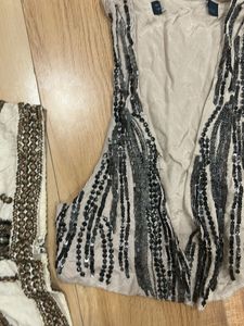 Sequin Embellished Open Front Waist Jacket