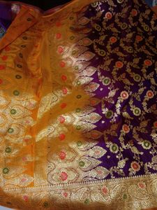 unused saree Wine And Orange Banarasi Silk Sare