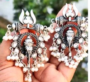 Oxidized Silver Trishul And Lord Ganesh Shiv Pearl