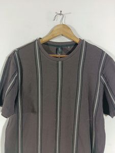 Coffee Brown Striped Casual T-Shirt (Men)
