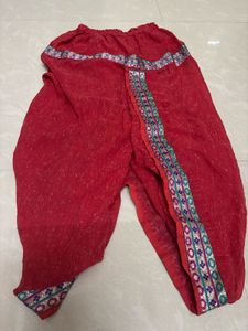 Trendy Short Red Dhoti Pants with Traditional Orna