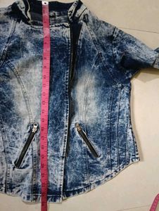 Men or Women Acid Wash Denim Biker Jacket