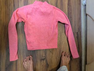 Pink Long Sleeve Mock Neck Cropped Top