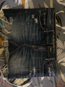 Distressed Blue Denim Mini Skirt