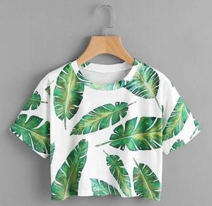 Tropical Leaf Print Cropped T-Shirt