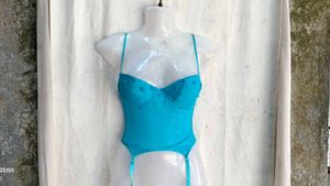 4410. Teal Lace Corset with Garter Straps