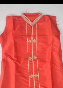 Vibrant Red Silk Kurta with Embellishments