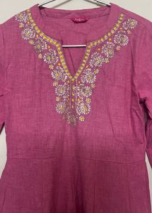 Pink Embroidered Cotton Kurta 💗
