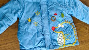 Baby Blue Puffer Jacket with Cute Dino
