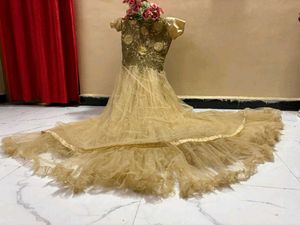 heavy Gold Partywear Ball Gown for tall divas