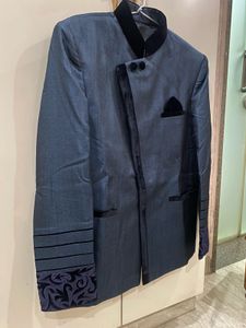 Stellar Metallic Blue-Grey Indowestern Suit Set