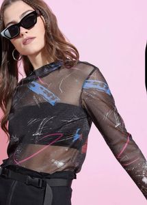 Mesh Abstract Print Top