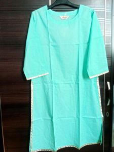 Fabnest womens cotton Light teal straight kurta and pant set