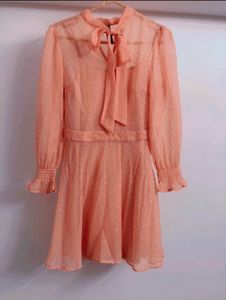 Chic Peach Polka Dot Mini Dress