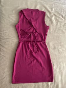Sleeveless Pink Mock Neck Mini Dress