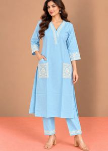 Sky Blue Embroidered Kurta Set
