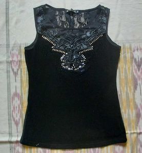 Embellished Black Sleeveless Top