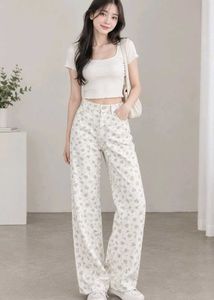 H&M Floral Print Wide Leg Jeans