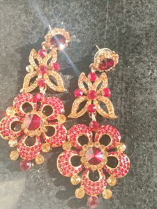 Elegant Red & Gold Floral Earrings