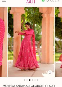 Anarkali Pink Bandhani Kurta with dupatta