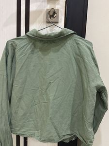 Green Embroidered Cropped Shirt