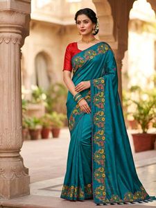 Saree with blouse piece unstitched red blause
