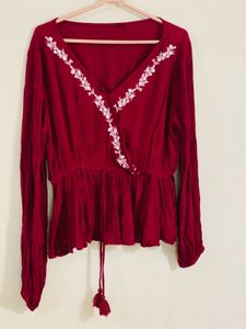 maroon embroidered  Top