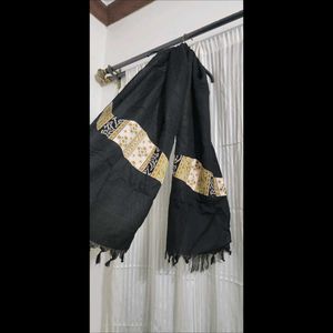 Elegant Black Dupatta with Embroidered Border