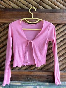 Cute Pink Tie-Front Cardigan