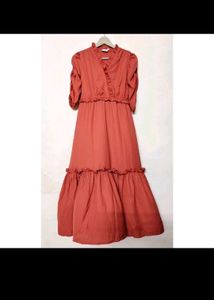 Chic Orange Solid Midi Dress